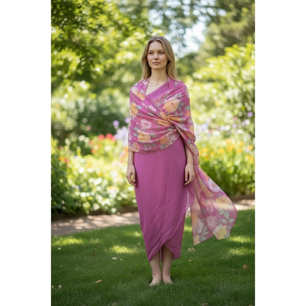 Sheer Chiffon Indian Dupatta Floral Detail‎ Shawl Sari Wrap Scarf